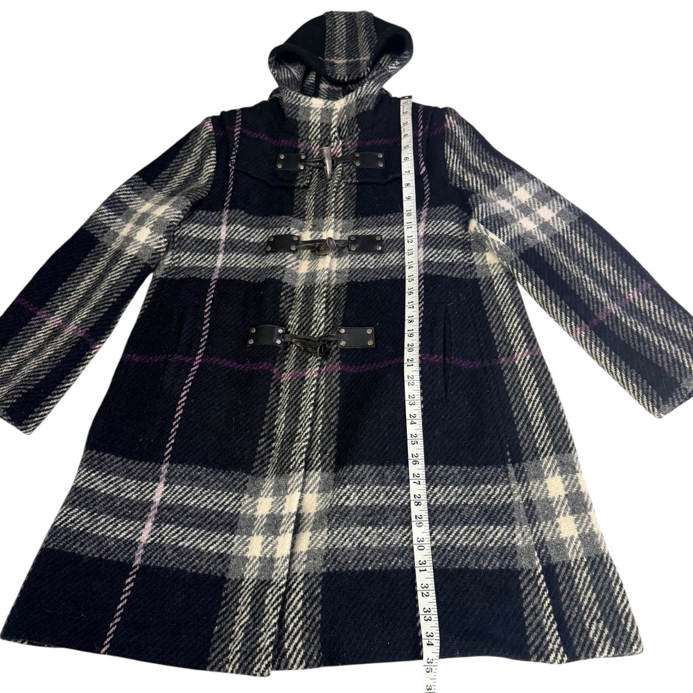 Burberry Plaid Wool Duffle Coat Hooded Toggle Old Money Quite Luxury Size 14 - Picture 12 of 12
